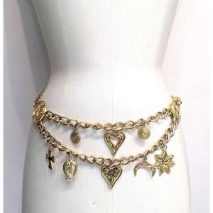 Vintage Gold Tone Escada Adjustable Gilded 80's Charm Chain Belt Made in Spain